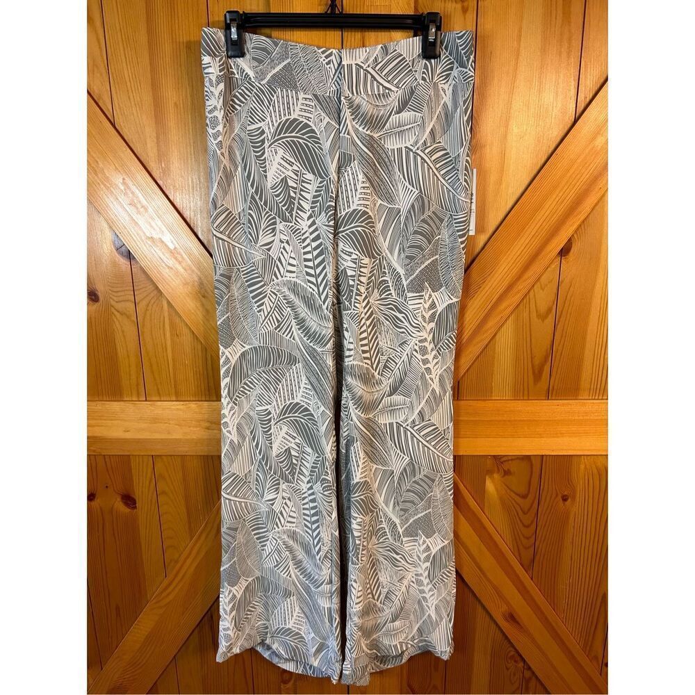 Ecru Gray White Palm Leaf Floral Silk Wide Leg Pants Size 8 nwt (4711)